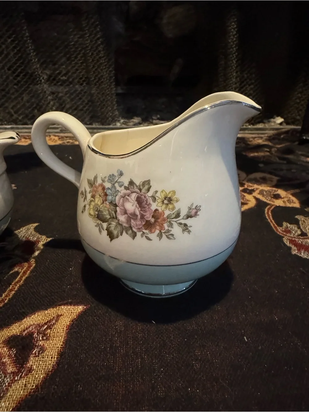 Cunningham Pickett DANUBE Bouquet Aqua band Sugar Creamer Set